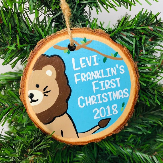 Personalized Baby's First Christmas Ornament: Hand-painted Lion