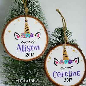 Ornement de licorne personnalisé, ornement de Noel de licorne, ornement de petite fille personnalisé, décoration de licorne image 1