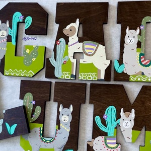 Llama Nursery Decor: Hand Painted Wooden Name Letters