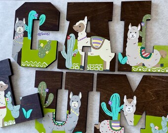 Llama Nursery Decor: Hand Painted Wooden Name Letters
