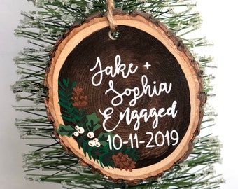 Engaged Ornament, Engagement Gift for Couple, Rustic Engagement Ornament, Engagement Ornament Wood, We&#39;re Engaged Ornament, First Christmas