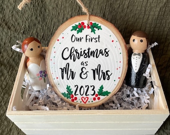 First Christmas Married Ornament: Personalized Newlywed Gift Set