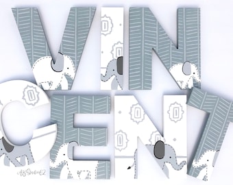 Elephant Nursery Decor: Hand Painted Wood Name Sign