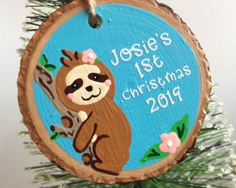 Baby's First Christmas Ornament, Personalized Sloth Christmas Ornament, 1st Christmas Ornament, Sloth Ornament, New Baby Ornament