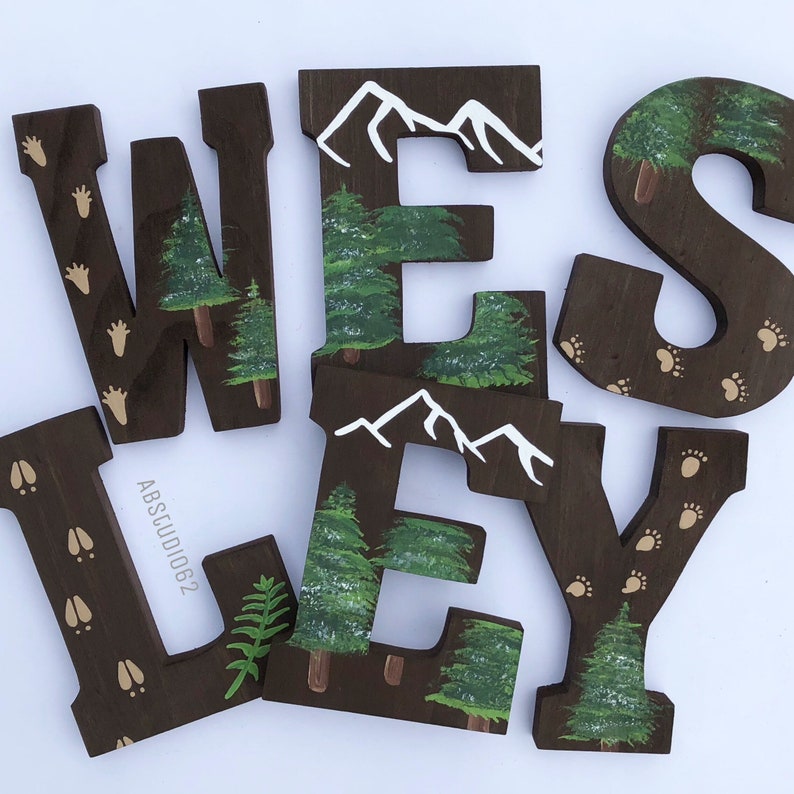 Woodland Nursery Decor, Nature Wood Letters, Nature Nursery Decor, Mountain Nursery Decor, Wilderness Nursery, Wooden Letters for Nursery 画像 2