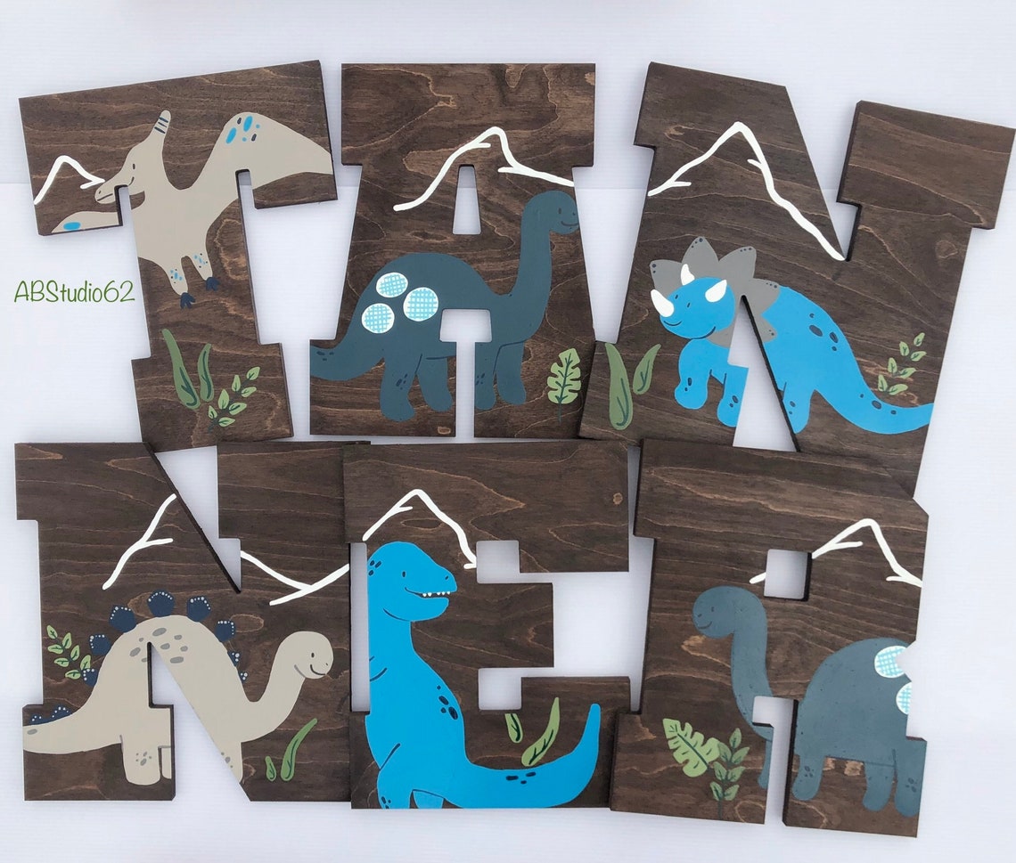 Hand Painted Dinosaur Wooden Letters: Nursery Wall Decor - Etsy