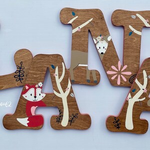 Wooden Letters for Nursery, Woodland Nursery Decor, Hand Painted Wood Letters, Woodland Creatures, Girl Nursery Decor Floral image 4