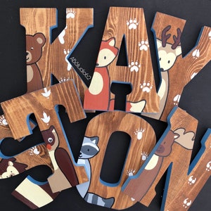 Hand Painted Woodland Nursery Wooden Letters: Animal Decor image 4