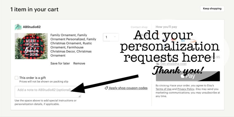 May include: A red and black Christmas ornament with the text "Merry Christmas The Babulas 2018". The ornament is shown on a white background with a text description of the ornament and a note to add personalization requests.