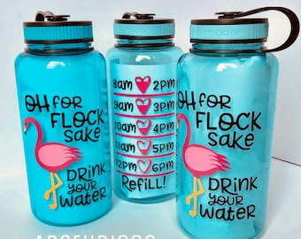 Motivational Water Bottle, Water Intake Tracker, Exercise Water Bottle, Work Out Bottle, Personalized Bottle, For Flock Sake Flamingo 32oz