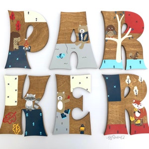 Wooden Letters for Nursery, Camping Nursery Decor, Lumberjack Nursery, Little Campers Set, Hand Painted Wood Letters, Woodland Creatures image 1
