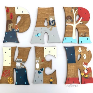 Wooden Letters for Nursery, Camping Nursery Decor, Lumberjack Nursery, Little Campers Set, Hand Painted Wood Letters, Woodland Creatures