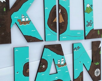 Hand-Painted Pirate Map Wooden Letters: Nautical Nursery Decor