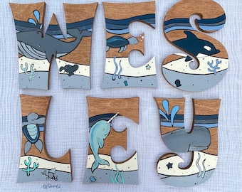 Hand Painted Ocean Nursery Wooden Letters: Nautical Wall Decor
