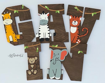 Hand Painted Wooden Letters: Jungle Safari Nursery Decor