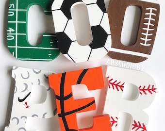 Wood Sports Letters, Custom Sports Letter, Wood Sports Initials, Sports Wooden Letter, Sports Nursery, Boys Sports Decor, Wooden Letters