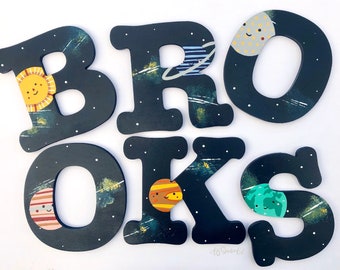 Hand Painted Space Wooden Letters: Galaxy Nursery Decor