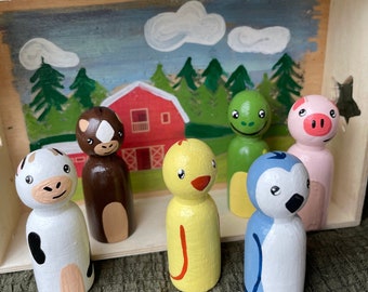 Wooden Peg Farm, Farm Playset, Handcrafted Farm Toys, Kids Farm Animals, Wooden Peg Dolls, Unique Children's Gift, Farmyard Imaginative Play