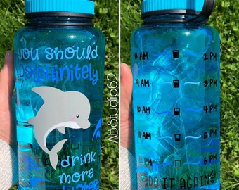 Motivational Water Bottle, Water Intake Tracker, Exercise Water Bottle, Work Out Bottle, Personalized Bottle, Dolphin Water Bottle