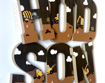 Hand Painted Construction Truck Wooden Letters: Boy Nursery Decor