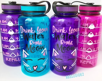 Motivational Water Bottle, Water Intake Tracker, Exercise Water Bottle, Work Out Bottle, Personalized Bottle, Cat Lover Gift, Right Meow