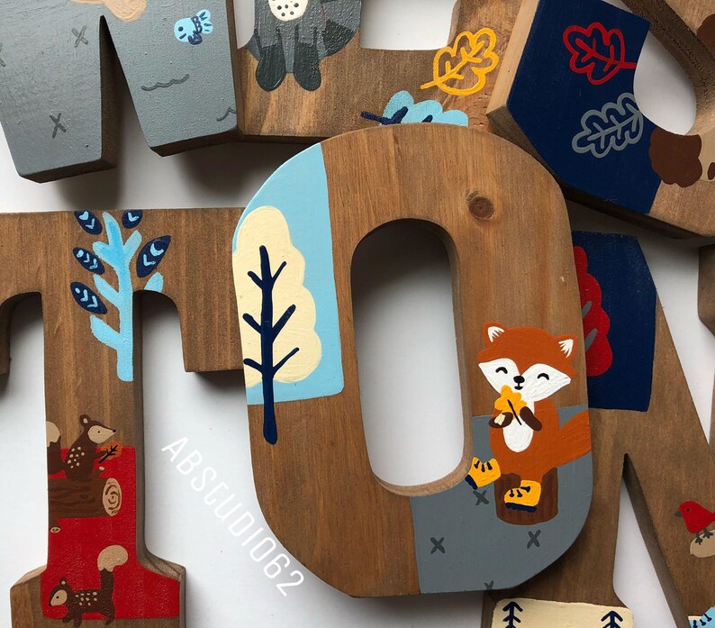 Wooden Letters for Nursery, Camping Nursery Decor, Lumberjack Nursery, Little Campers Set, Hand Painted Wood Letters, Woodland Creatures image 8