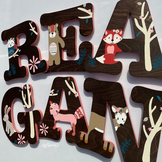 Hand Painted Wooden Letters: Woodland Nursery Decor