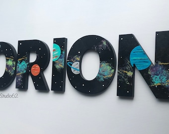 Hand Painted Space Wooden Letters: Galaxy Nursery Decor