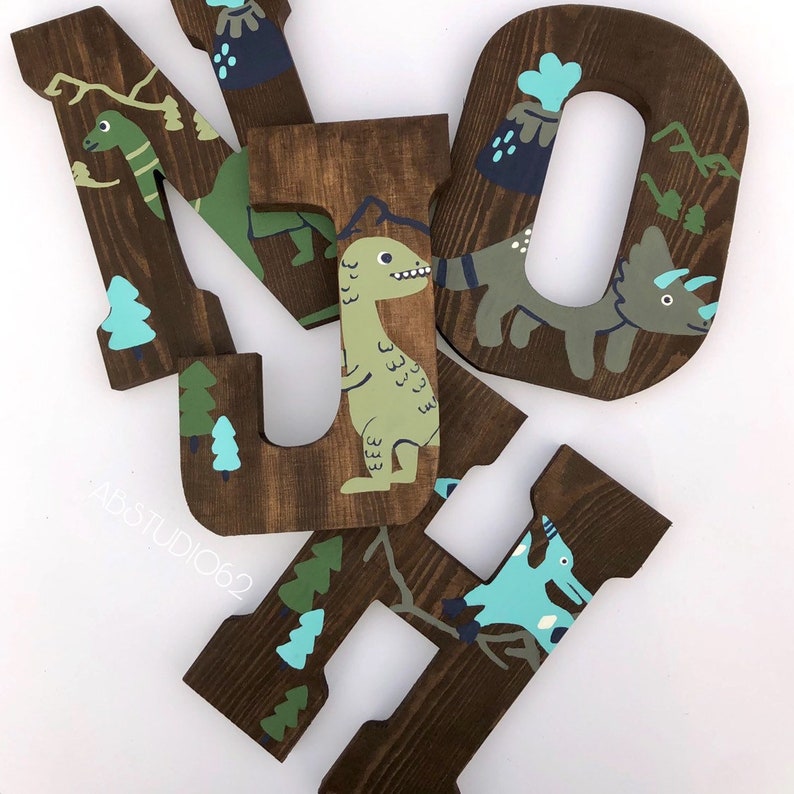 Wooden Letters for Nursery, Dinosaur Nursery Decor, Hand Painted Wood Letters, Dinosaur Nursery Letters, Dinosaur Decor, Dinosaur Wall Art image 4