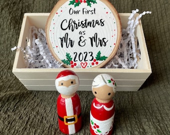 First Christmas Married Ornament Set: Mr & Mrs Claus Peg Dolls