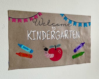 Personalized Hand-Painted Kraft Paper Back to School Banner: Photo Prop