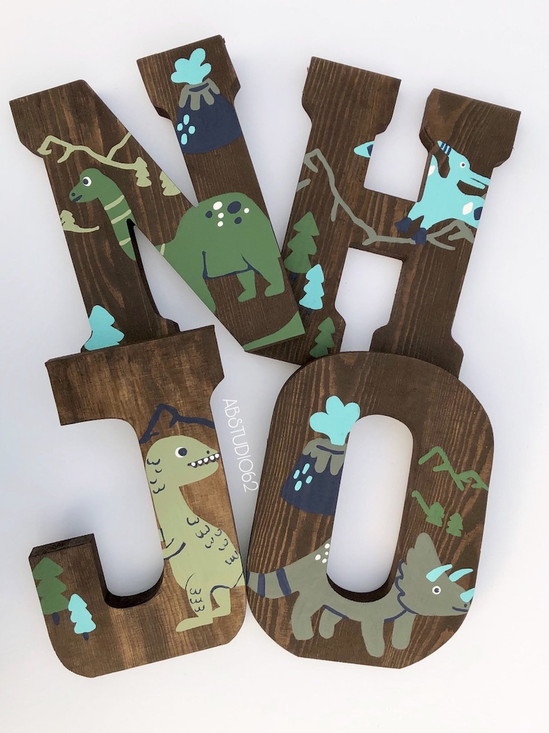 Wooden Letters for Nursery, Dinosaur Nursery Decor, Hand Painted Wood Letters, Dinosaur Nursery Letters, Dinosaur Decor, Dinosaur Wall Art image 5