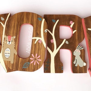 Wooden Letters for Nursery, Woodland Nursery Decor, Hand Painted Wood Letters, Woodland Creatures, Girl Nursery Decor Floral image 7