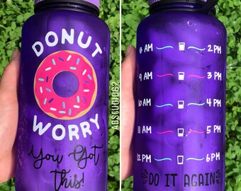 Motivational Water Bottle, Donut Water Bottle, Water Intake Tracker, Exercise Water Bottle,  Donut Water Tracker, New Years Resolution