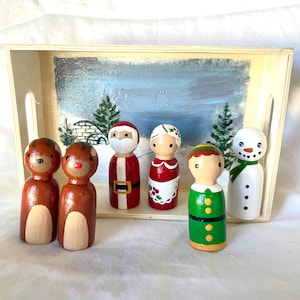 Handprinted Wooden Peg Doll Holiday Set: Christmas Decor - Etsy