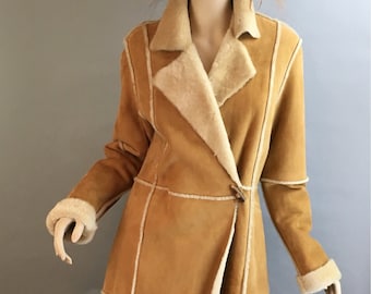 Anne Klein Shearling Coat// Long Vintage Shearling Coat// 80s Shearling Winter Coat (F1)