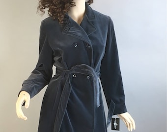 Vintage 80s Velvet Trench Coat// Vintage Long Velvet Jacket // 80s Fashion Trench (F1)
