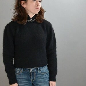 Soft Black Angora Sweater// 70s Angora Sweater// Rhinestone Studded Sweater Super Sexy Low Back (F1)