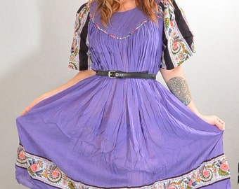 Purple Festival Dress// 60s Hippie Dress// Peasant Girl Dress (F1)