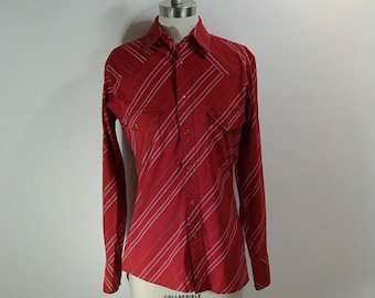 Maroon Western With White Stripes// Striped Cowboy Shirt// Pearl Snap Button Shirt (F1)