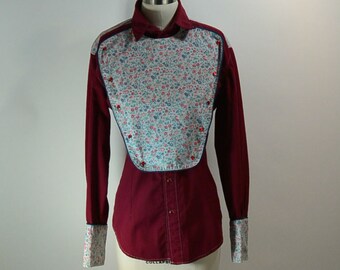 Maroon Western Shirt// Vintage Cowboy Shirt// Ladies 70s Western Shirt// Pearl Snap Buttons (F1)