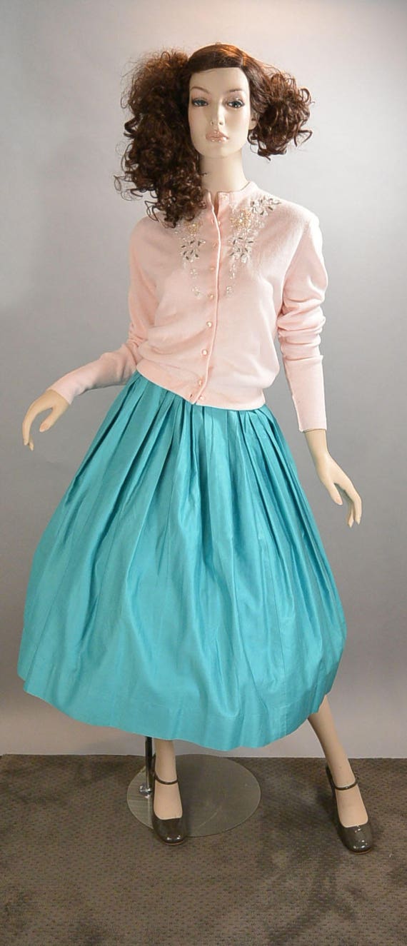 60s Pleated Skirt// Circle Skirt// Mad Men Turquo… - image 5