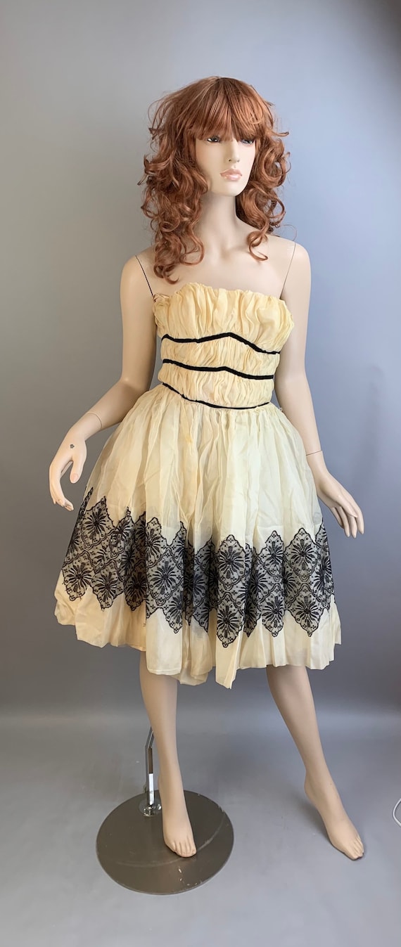 Vintage 50s Dress// Chiffon and Crinoline Dress// 