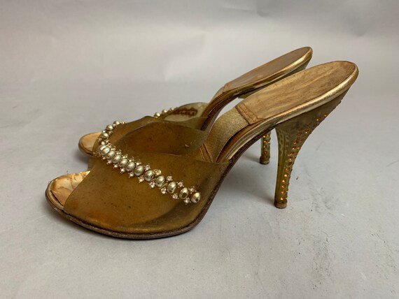 Vintage Plastic Shoes// 50S Clear Gold ANd Rhines… - image 8