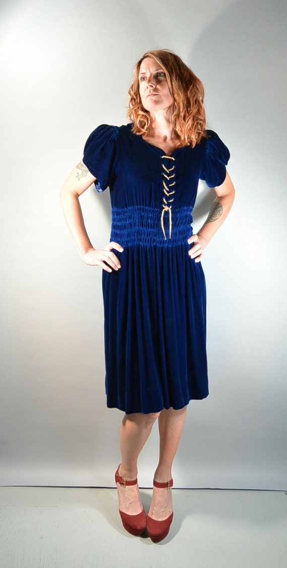 Velvet 20s Style Dress// Blue Velvet Dress// Short