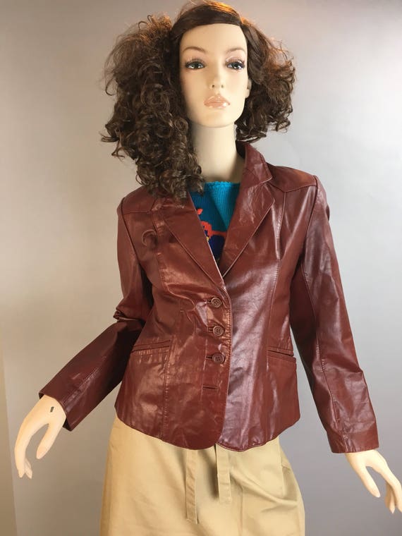 Vintage Leather Blazer// Burgundy Leather Jacket // 70s Ox - Etsy
