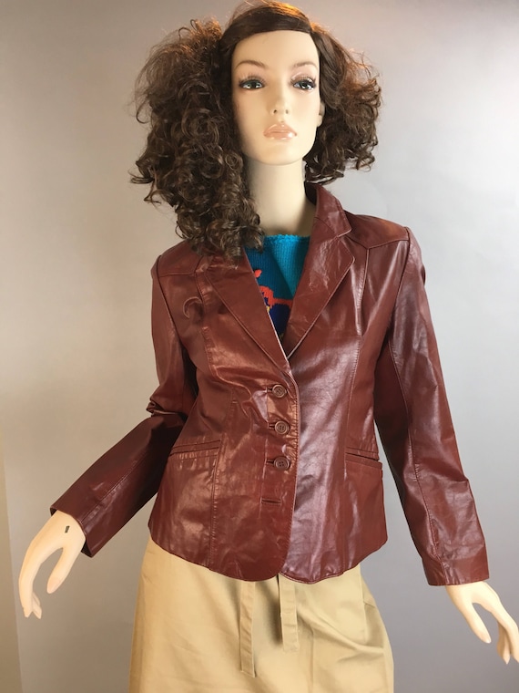 Vintage Leather Blazer// Burgundy Leather Jacket // 7… Gem