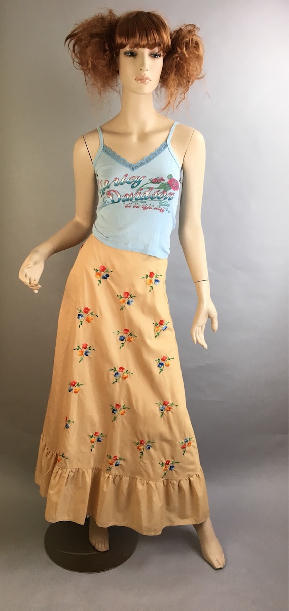 Vintage Embroidered Maxi Skirt// 60s Boho Hippie … - image 1