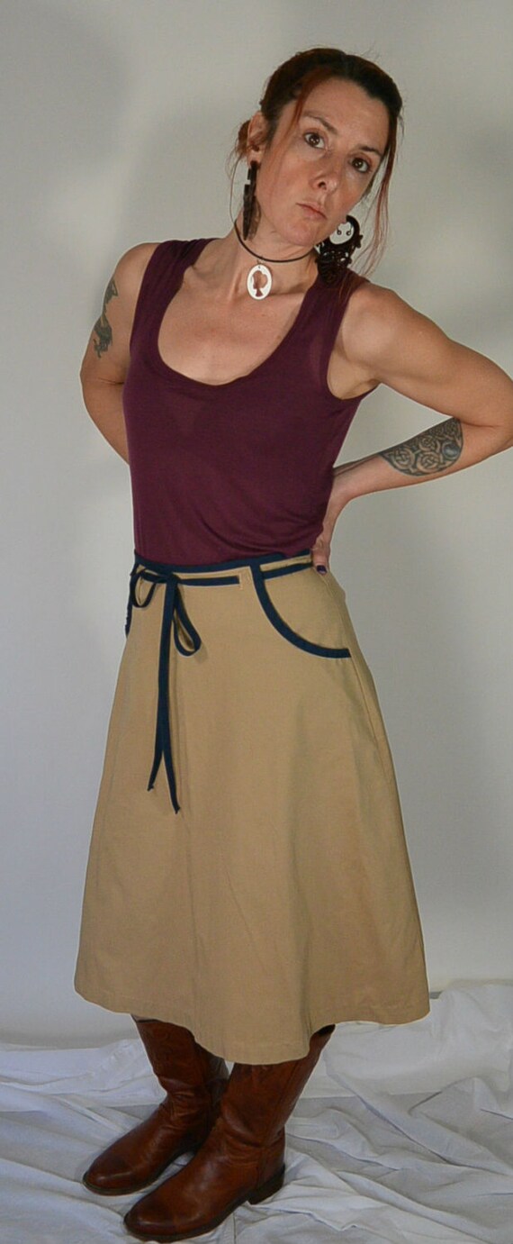 70s Wrap Skirt// Vintage 70s Skirt// Beige Canvas… - image 5