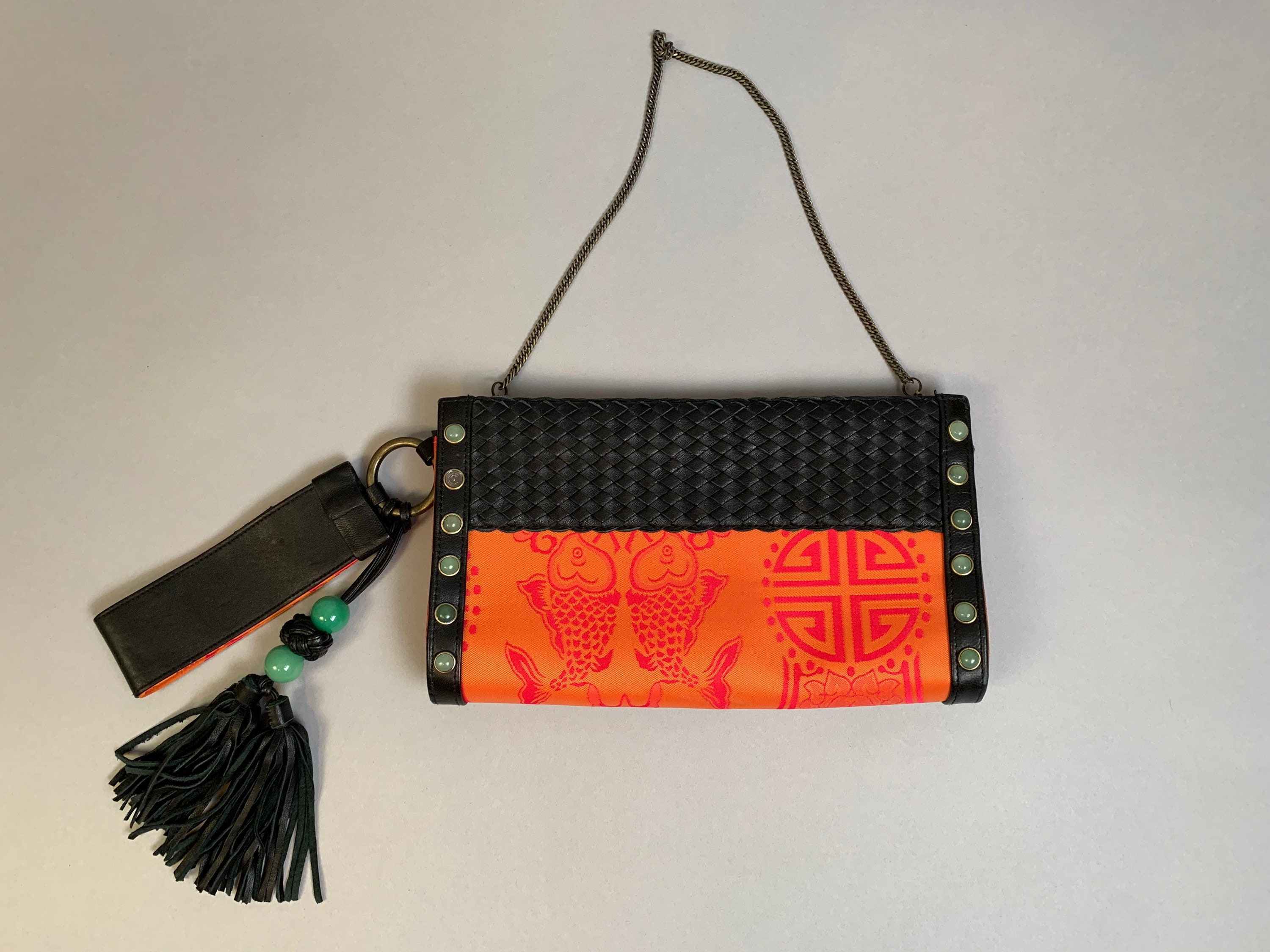 Shanghai Tang Handbag// Vintage Designer Purse// Silk and Leather